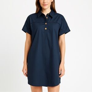 Pearl‎ By Lela Rose Navy Cotton Poplin Henley Mini Dress